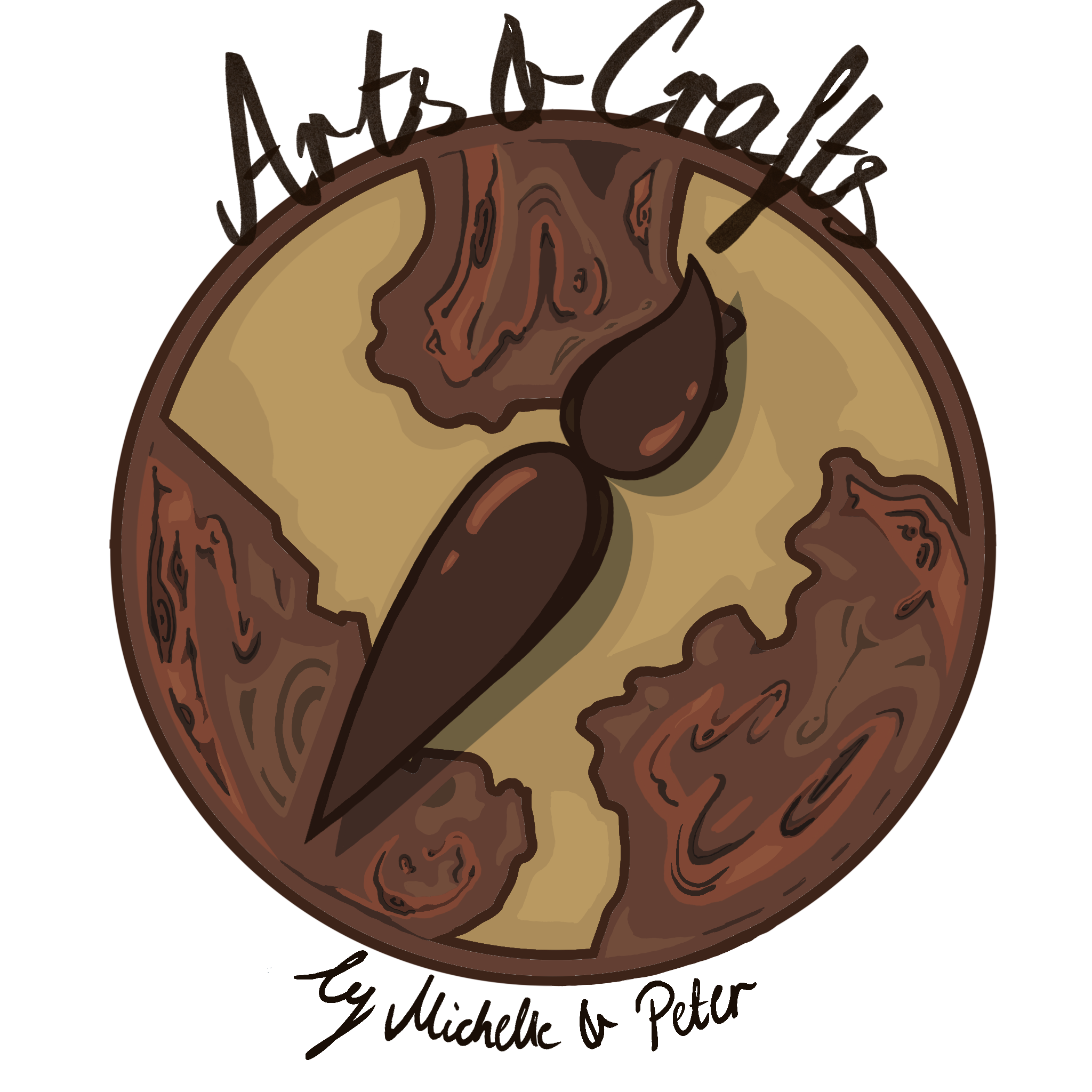 Logo von Arts and Crafts by Michelle & Peter: Holzscheibe mit Pinsel und Epoxidharz – Handgemachte Kunst und Unikate